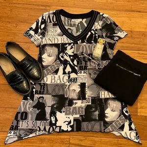 LanaLee Black and Off-White “Love Handbags” Tunic, Size Medium